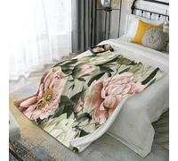 ANALTIRCE Motif Pivoines Roses Fleurs Couvertures Flanelle Douillette, Vert Sauge Chaud et Doux Plaid Peluche Couverture Polaire, 220 × 240 cm Rétro Floral Duveteux Douce Canapé Couverture