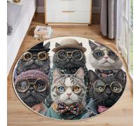 ANALTIRCE Noir Tapis Rond Salon 80cm, Animaux Mignons Portant Un Chapeau Chat Imprimer Tapis de Sol Décoration Antidérapant pour Chambre Cuisine Balcon Terrasse Salle à Manger Intérieur