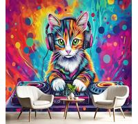 ANALTIRCE Papier Peint Animaux Néon 400×280cm 3D, Multicolore Wallpaper Panoramique, Graffiti Art Chat Papier Peint intissé Chambre Salon Personnalisé XXL Décoration Murale,Pour Salon Chambre Bureau