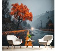 ANALTIRCE Papier Peint Intissé 100×70cm - Mystérieux Autoroute Panoramique Tapisserie Murale 3D Facile à Monter Mural, Papiers Peints Brouillard Montagnes Pour le Salon Chambre à Coucher, Noir