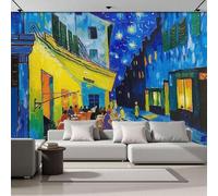 ANALTIRCE Papier Peint Intissé Café Nuit, Papier Peint Panoramique Motif Impressionnisme Nuit Étoilée, Fresque Murale 352×250 cm, Décoration Murale XXL Pour Salon, Chambre, Bureau