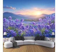 ANALTIRCE Papier Peint Intissé Campagne Lavande, Papier Peint Panoramique Motif Romance Provence Fleurs, Fresque Murale 450×315 cm, Décoration Murale XXL Pour Salon, Chambre, Bureau
