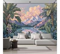 ANALTIRCE Papier Peint Intissé Forêt Tropicale Humide, Papier Peint Panoramique Motif Un Lac Paisible Illustration, Fresque Murale 352×250 cm, Décoration Murale XXL Pour Salon, Chambre, Bureau
