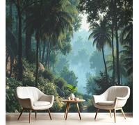ANALTIRCE Papier Peint Intissé Jungle Tropicale Enveloppée Brouillard, Papier Peint Panoramique Motif Palmiers, Fresque Murale 100×70cm, Décoration Murale Pour Salon, Chambre, Bureau