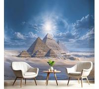 ANALTIRCE Papier Peint Intissé Pyramides Égyptiennes, Papier Peint Panoramique Motif Nature Désert Soleil, Fresque Murale 450×315 cm, Décoration Murale XXL Pour Salon, Chambre, Bureau