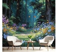 ANALTIRCE Papier Peint Intissée Chemin Désert Forêt 260×180cm Papier Peint Panoramique, Fleurs Luxuriantes Plantes XL Tableaux Décoration Murale pour Salon, Chambre, Décor Fond TV, Vert