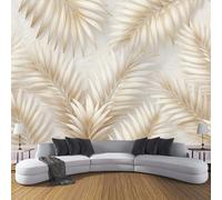 ANALTIRCE Papier Peint Intissée Résumé Feuilles Palmier 350× 256cm Papier Peint Panoramique, Plantes Tropicales XXL Tableaux Décoration Murale pour Salon, Chambre, Décor Fond TV, Blanc