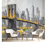ANALTIRCE Papier Peint Intissée Résumé Pont Brooklyn 260×180cm Papier Peint Panoramique, Simple Urbain XL Tableaux Décoration Murale pour Salon, Chambre, Décor Fond TV, Gris