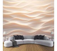 ANALTIRCE Papier Peint Panoramique 260×180cm, Revêtement Simple Rayures, 3D Motif Résumé Vagues Mural Poster Geant Murale Décoration pour Chambre Salon Couloir Bureau Cuisine Chambre Beige