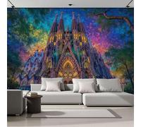 ANALTIRCE Papier Peint Panoramique 3D Architecture Fantastique Cathédrale Barcelone Papier Peint Intissé Tapisserie Poster Mural Bleu pour Salon Chambre XXL Décoration Murale 500×350 cm