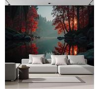 ANALTIRCE Papier Peint Panoramique 3d Nature Forêt 260×180 cm, Revêtement Décoration Murale Salon Un Lac Paisible, Décoration XL Murale Non Tissé Chambre TV mur