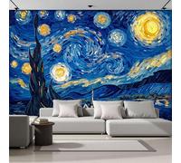 ANALTIRCE Papier Peint Panoramique 3d Peintures À L'Huile 352×250 cm, Revêtement Décoration Murale Salon Village Sous Un Ciel Étoilé, Décoration XXL Murale Non Tissé Chambre TV mur