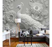 ANALTIRCE Papier Peint Panoramique 3d Pureté Fleurs 352×250 cm, Revêtement Décoration Murale Salon Noble Relief Paon, Décoration XXL Murale Non Tissé Chambre TV mur