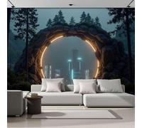 ANALTIRCE Papier Peint Panoramique 3D Science-Fiction Gratte-Ciel Arche Immense Pierre Papier Peint Intissé Tapisserie Poster Mural Bleu pour Salon Chambre XXL Décoration Murale 500×350 cm