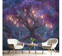 ANALTIRCE Papier Peint Panoramique 3d Suspendues Lanternes Forêt 350× 256cm, Revêtement Décoration Murale Salon L'Arbre Magique, Décoration XXL Murale Non Tissé Chambre TV mur