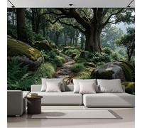 ANALTIRCE Papier Peint Panoramique 3d Tranquillité Forêt 352×250 cm, Revêtement Décoration Murale Salon Dalles Pierre Sentiers Forêt, Décoration XXL Murale Non Tissé Chambre TV mur