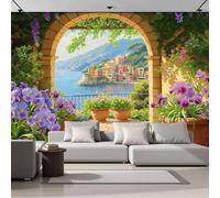 ANALTIRCE Papier Peint Panoramique 3d Village Rustique 200×140 cm, Revêtement Décoration Murale Salon Méditerranée Petite Ville, Décoration Murale Non Tissé Chambre TV mur