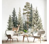 ANALTIRCE Papier Peint Panoramique Aquarelle Forêt, 3D Papier Peint Intissé Cerf Animal Forêt Fresque Murale, 200×150cm Poster Geant Mural pour Salon Chambre Décoration