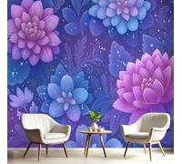 ANALTIRCE Papier Peint Panoramique Bohême Fleurs 300×210 cm Papier Peint Murale in Intissé Bleu Royal, Poster Geant Aquarelle Graffiti Fleurs, pour Salon Chambre Restaurant Décoration Murale