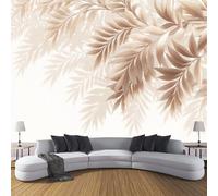 ANALTIRCE Papier Peint Panoramique Feuilles Palmier Illustration, Papier Peint Simple Base Plantes, Fresque Murale Intissée Beige Non Tissé Décoration XL Murale Pour Salon, Chambre, Bureau 300×210 cm