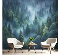 ANALTIRCE Papier Peint Panoramique Forêt Enveloppée Fine Brume, Papier Peint Naturellement Les Pins, Fresque Murale Intissée Vert Non Tissé Décoration XXL Murale Pour Salon, Chambre, Bureau 400×280cm