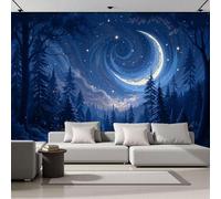 ANALTIRCE Papier Peint panoramique Forêt Mystérieuse 400×280 cm Intissé Murale XXL Moderne Décoration Geant Murale, Ciel Étoilé Tourbillonnant Tapisserie Photo Salon Chambre á Coucherr, Bleu