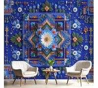 ANALTIRCE Papier Peint Panoramique Géométrie Fleurs, Papier Peint Peuples Américains Art, Fresque Murale Intissée Bleu Royal Non Tissé Décoration XXL Murale Pour Salon, Chambre, Bureau 400×280 cm