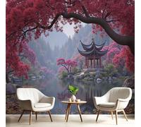 ANALTIRCE Papier Peint Panoramique Jardin Chinois Oriental 200×150cm - Décoration Murale Ancien Pavillon, Murales XL Papier Peint Intissé pour Chambre Salon, Poster Tableaux Photo Muraux
