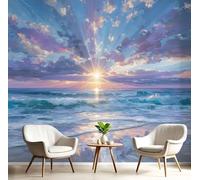 ANALTIRCE Papier Peint Panoramique Lever Soleil Abstrait, Papier Peint Vagues Paysage Marin, Fresque Murale Intissée Bleu Non Tissé Décoration Murale Pour Salon, Chambre, Bureau 150×105cm