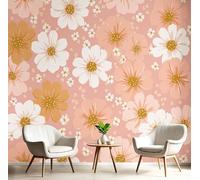 ANALTIRCE Papier Peint Panoramique Minimalisme Fleurs 250×175 cm Papier Peint Murale in Intissé Corail, Poster Geant Fleurs Qui Attirent Regard, pour Salon Chambre Restaurant Décoration Murale