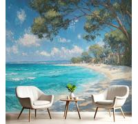 ANALTIRCE Papier Peint Panoramique Plage Sous Le Soleil, 3D Papier Peint Intissé Impressionniste Paysage Marin Fresque Murale, 150×105cm Poster Geant Mural pour Salon Chambre Décoration