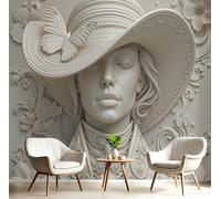 ANALTIRCE Papier Peint Panoramique Relief 3D Portrait,Papier Peint 3D Motif Style Européen Femme Intissé Wallpaper Chambre Bureau Déco 450×315 cm Personnalisé Décoration Murale Gris
