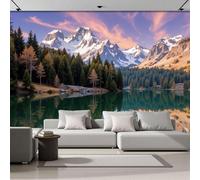 ANALTIRCE Papier Peint Panoramique Sommets Reflètent Dans Lac, Papier Peint Mural Photo Motif Merveilles Naturelles, Tapisserie Panoramique Salon Vert, Décoration Murale Chambre, 260×180 cm