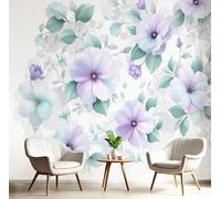 ANALTIRCE Papier Peint Panoramique Vert Menthe Fleurs, Papier Peint Aquarelle Vignes Feuilles, Fresque Murale Intissée Blanc Non Tissé Décoration XL Murale Pour Salon, Chambre, Bureau 260×180 cm