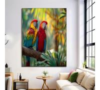 ANALTIRCE Peinture sur Toile Décorative Tropical Jungle Perroquet Animal, Tableau Décoration Murale, Art Mural Toile pour Décoration Salon Chambre Bureau 60×90 cm Sans Cadre Vert