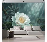 ANALTIRCE Pivoine Blanche Forêt Brumeuse Papier peint Panoramique intissé Tranquillité Fleurs Fresque Murale pour Salon Chambre Bureau Restaurant Canapé TV Fond Décoration,260×180 cm
