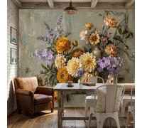 ANALTIRCE Pivoine Rétro Papier peint Panoramique intissé Campagne Fleurs Nature Morte Fresque Murale pour Salon Chambre Bureau Restaurant Canapé TV Fond Décoration,400×280 cm