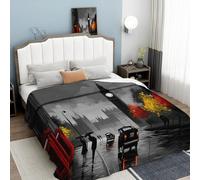 ANALTIRCE Plaid Lit Motif Londres Scène Rue 2 Personnes, Jeté de Canapé Motif Ville Architecture, Couverture Polaire 150 × 200 cm, Couverture Chaude Doux Légère pour Automne Hive