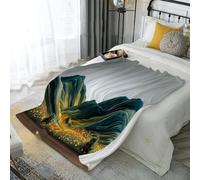 ANALTIRCE Plaid Lit Motif Vallée d'or 1 Personnes, Jeté de Canapé Motif Montagnes Abstraites, Couverture Polaire 130 × 150 cm, Couverture Chaude Doux Légère pour Automne Hive