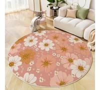 ANALTIRCE Tapis Rond 180cm Lavable Machine, Moquette Antidérapante Poil Bas Fleurs Qui Attirent Regard, Motif Minimalisme Fleurs Doux pour Salon, Chambre, Cuisine, Nursery, Bureau, Corail