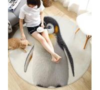 ANALTIRCE Tapis Rond Animaux Réalistes pour Salon Chambre à Coucher, Tapis Rond De Mignons Pingouins Lavable en Machine Antidérapant, À Poils Courts et ne Perd Pas Ses Poils, 120cm