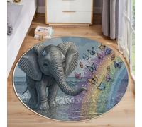 ANALTIRCE Tapis Rond Arc-en-Ciel Papillon pour Salon Chambre à Coucher, Tapis Rond Mignon Éléphant Lavable en Machine Antidérapant, À Poils Courts et ne Perd Pas Ses Poils, 120cm