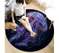ANALTIRCE Tapis Rond Minimalisme Ciel Étoilé pour Salon Chambre à Coucher, Tapis Rond Méduse Violette Lavable en Machine Antidérapant, À Poils Courts et ne Perd Pas Ses Poils, 180cm