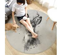 ANALTIRCE Tapis Ronds Gris Lavable en Machine Diamètre 150cm Tapis de Sol Décoration Le Wapiti Un Animal Antidérapant imprimé Aquarelle Bois De Cerf pour Salon Chambre Intérieur