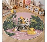ANALTIRCE Tapis Ronds Rose Lavable en Machine Diamètre 100cm Tapis de Sol Décoration Dessin Animé Animal Antidérapant imprimé Un Adorable Tigre dans l'eau pour Salon Chambre Intérieur