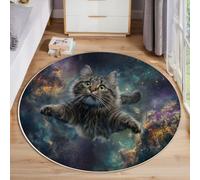 ANALTIRCE Tapis Ronds Violet Lavable en Machine Diamètre 200cm Tapis de Sol Décoration Étonnamment Un Chat Tigré Antidérapant imprimé Espace Nébuleuse pour Salon Chambre Intérieur