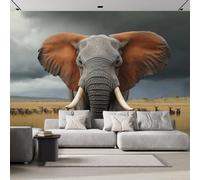 ANALTIRCE Wallpaper Papier Peint Panoramique Afrique Prairies 150×105cm Poster Geant Mural,3D Animaux Éléphants Peinture Murale Papier Peint Salon Chambre