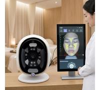 Analyseur de Peau Facial IA 21,5 Pouces Appareil Detecteur Pro | 20 Tests Analyse Symptome Peau Prediction Regimes Soins Recommandes pour Salon de Beaute(White)