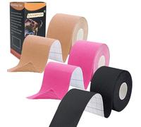 ANAMPION Tape Kinesiologie 3 Rouleaux, 5cm*5m Bande Kinesiologie Tape pour la Physique, Imperméable Kinesio Tape pour Les Douleurs du Genou, Coude et l'épaule(Noir+Rose+Couleur de peau)