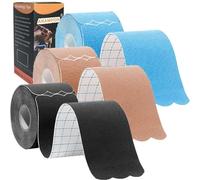 ANAMPION Tape Kinesiologie 3 Rouleaux, Bande Kinesiologie Tape pour la Physique, Imperméable Kinesio Tape pour Les Genou, Coude et l'épaule (Noir+Bleu+Couleur de peau, Vague Prédécoupés 3 Rouleaux)